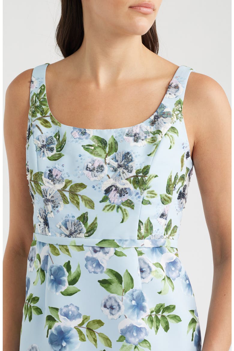 Lana Sequin Detail Floral Pencil Gown, Alternate, color, SKY BLUE MORNING GLORY