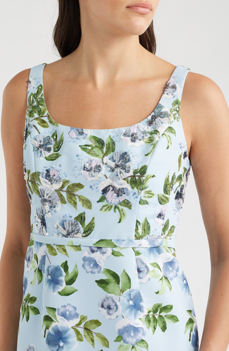 SACHIN BABI Lana Sequin Detail Floral Pencil Gown, Alternate, color, Sky Blue Morning Glory