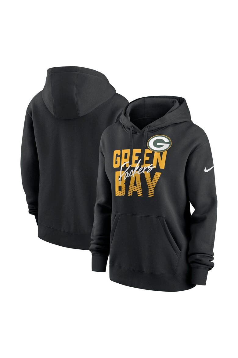 Women's Nike Black Green Bay Packers Wordmark Club Fleece Pullover Hoodie, Main, color, Black