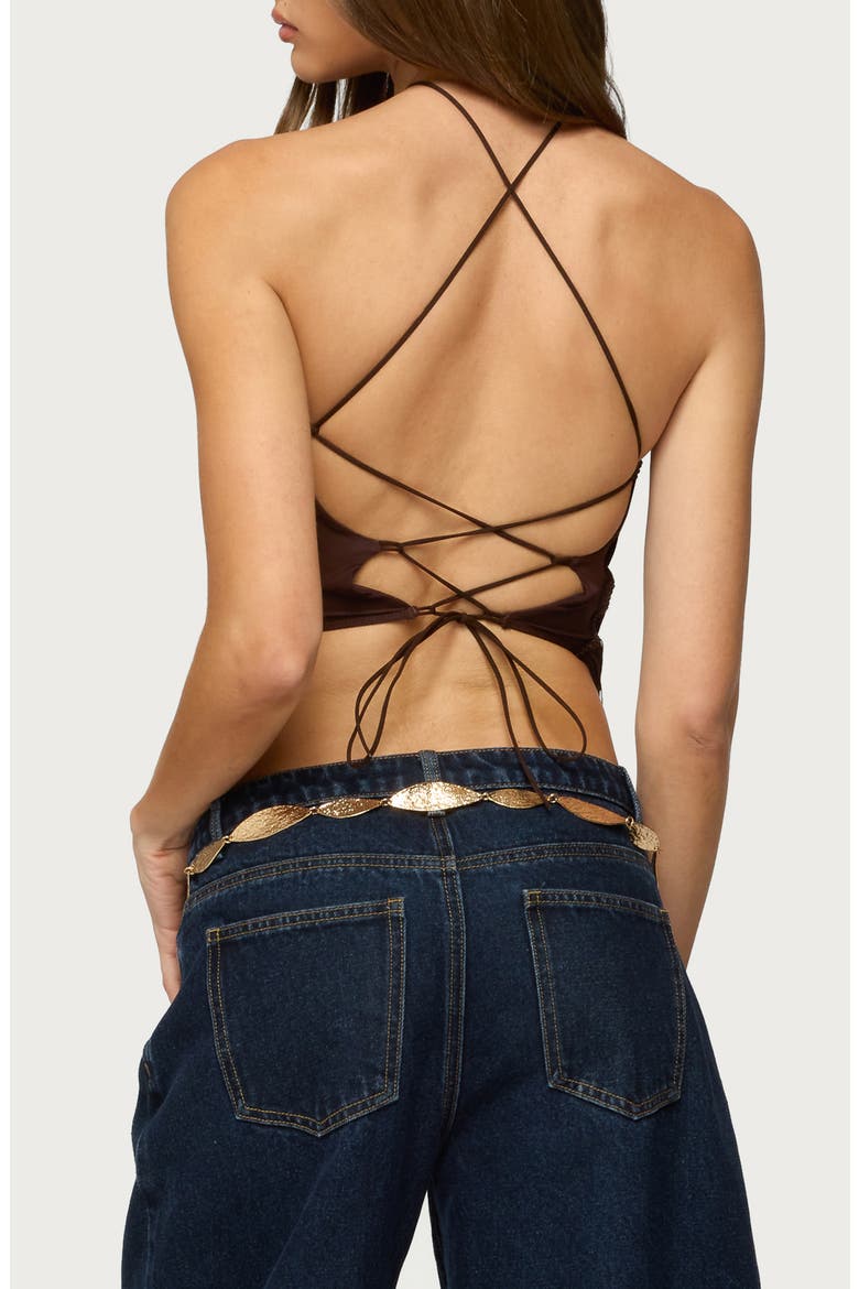 Hara Fringed Crop Halter Top, Alternate, color, BROWN