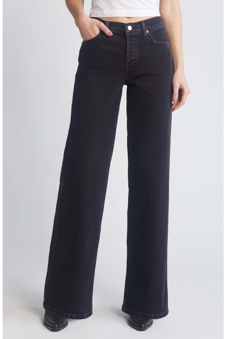 Mid Rise Wide Leg Jeans, Main, color, WASHED NOIR