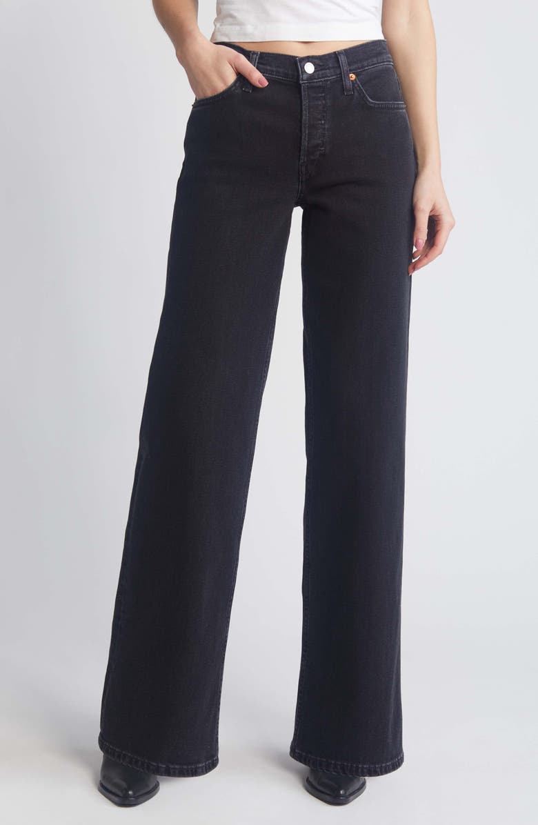 Re/Done Mid Rise Wide Leg Jeans, Main, color, Washed Noir