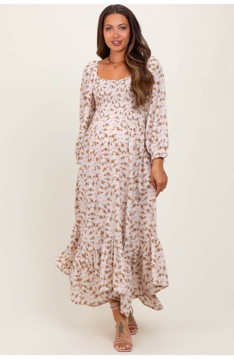PinkBlush Floral Smocked Handkerchief Hem Maxi Dress, Alternate, color, Ivory