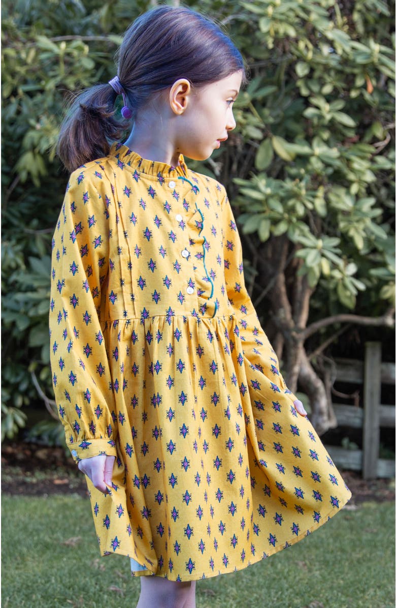 Beet World Toddler Girls' Long Sleeves Dress with Front Ruffle| Yellow and Pink, Alternate, color, Yellow And Pink