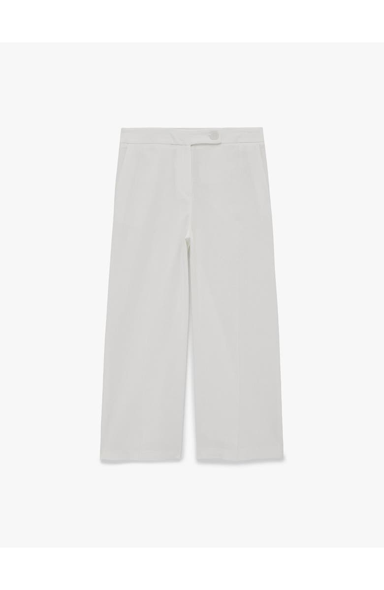 Koton Mid Rise Linen Blend Wide Leg Trousers, Alternate, color, White