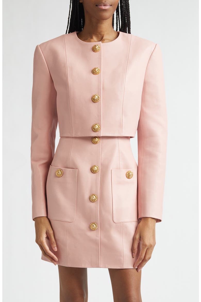 Crop Lambskin Jacket, Main, color, 4HR POWDER PINK