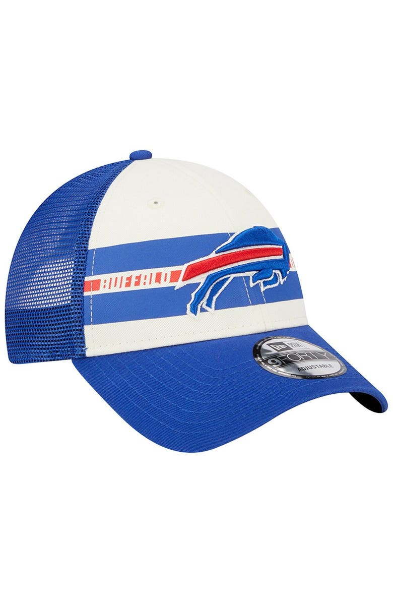 New Era Men's New Era Cream/Royal Buffalo Bills Team Stripe Trucker 9FORTY Snapback Hat, Alternate, color,