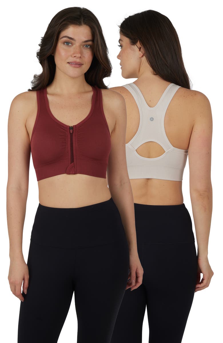 90 DEGREE BY REFLEX Seamless Bra Top - Pack of 2, Alternate, color, Russet Brown/ Crystal Gray
