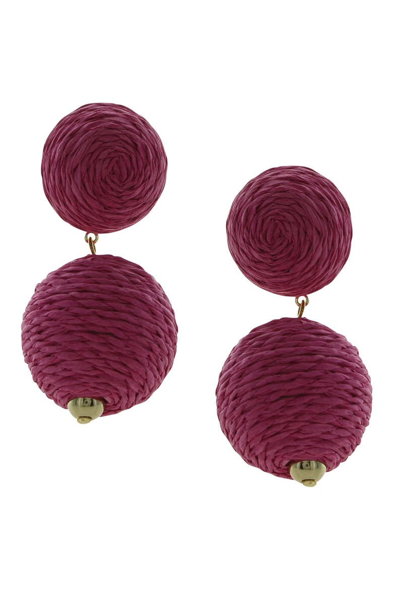 Gaby Raffia Drop Earrings, Main, color, GOLD / FUCHSIA