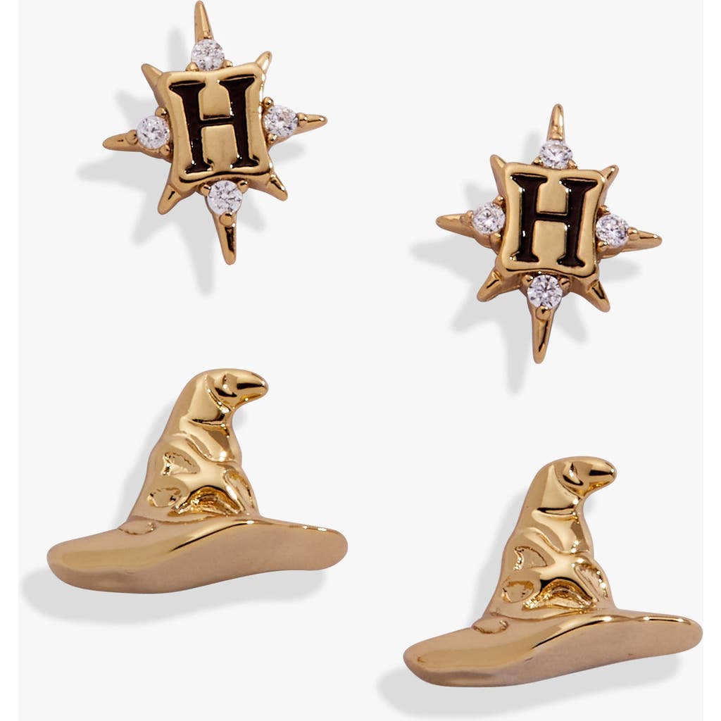 Alex And Ani Harry Potter Hogwarts & Sorting Hat Earring Set Of 2 In Gold