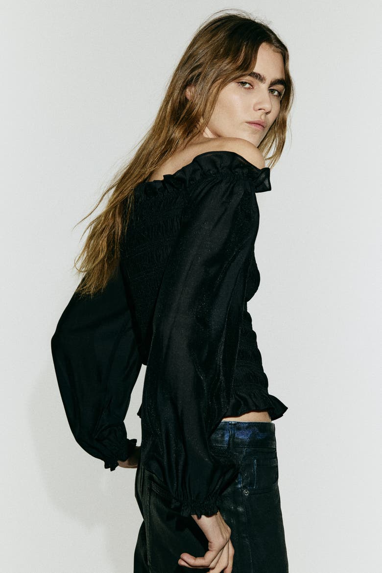 Smocked Off-the Shoulder Blouse, Alternate, color, Black