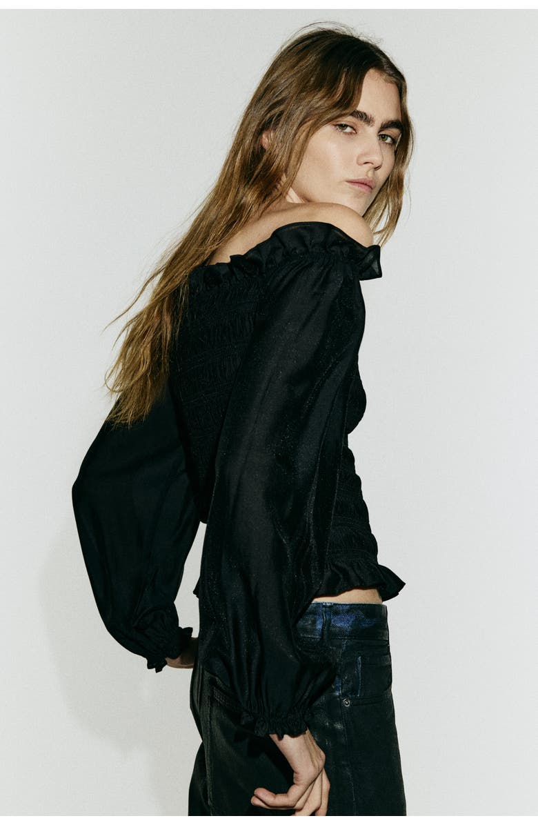 H&M Smocked Off-the Shoulder Blouse, Alternate, color, Black