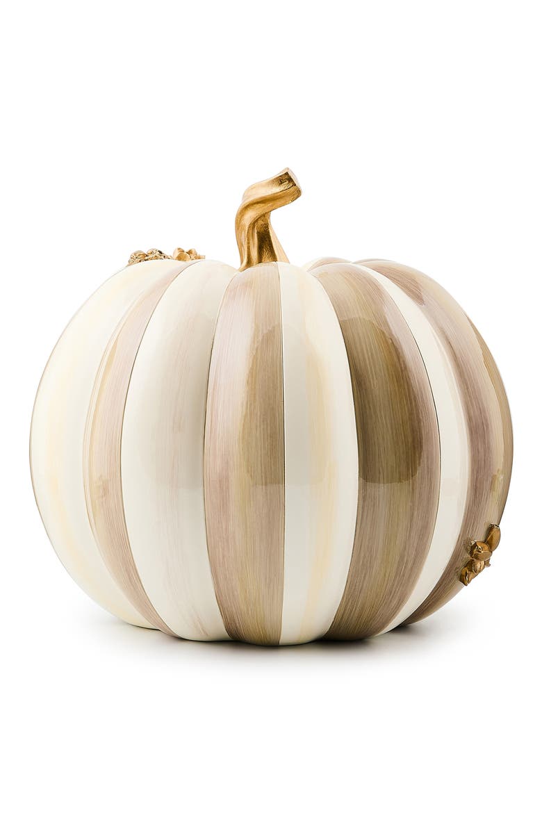 Mocha Stripe Floral Garland Pumpkin, Alternate, color, BROWN