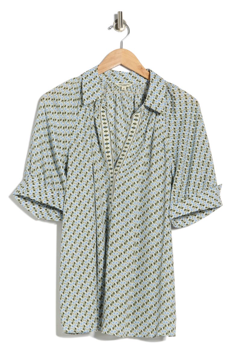 Puff Sleeve Top, Alternate, color, CREAM/ BLUE DAISY LOOPS