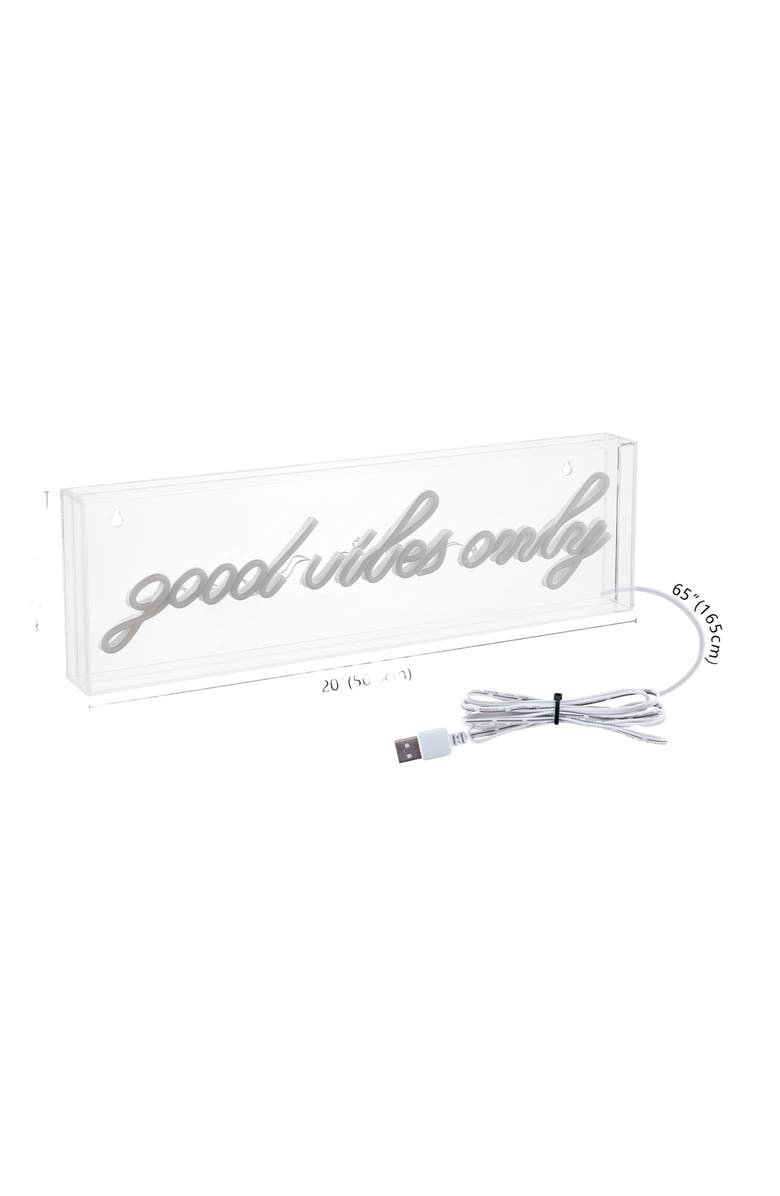 JONATHAN Y Good Vibes Only 20" X 6" Contemporary Glam Acrylic Box USB Operated LED Neon Light, Yellow, Alternate, color, Yellow
