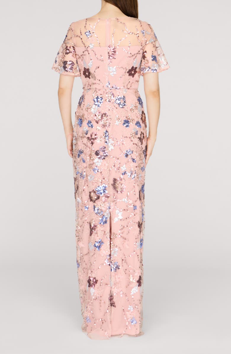 JS Collections Alisa Sequin Embellished Short Sleeve Column Gown, Alternate, color, Rose Gold