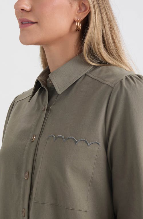 Ellen Tracy Flared Hem Long Sleeve Shirtdress In Green