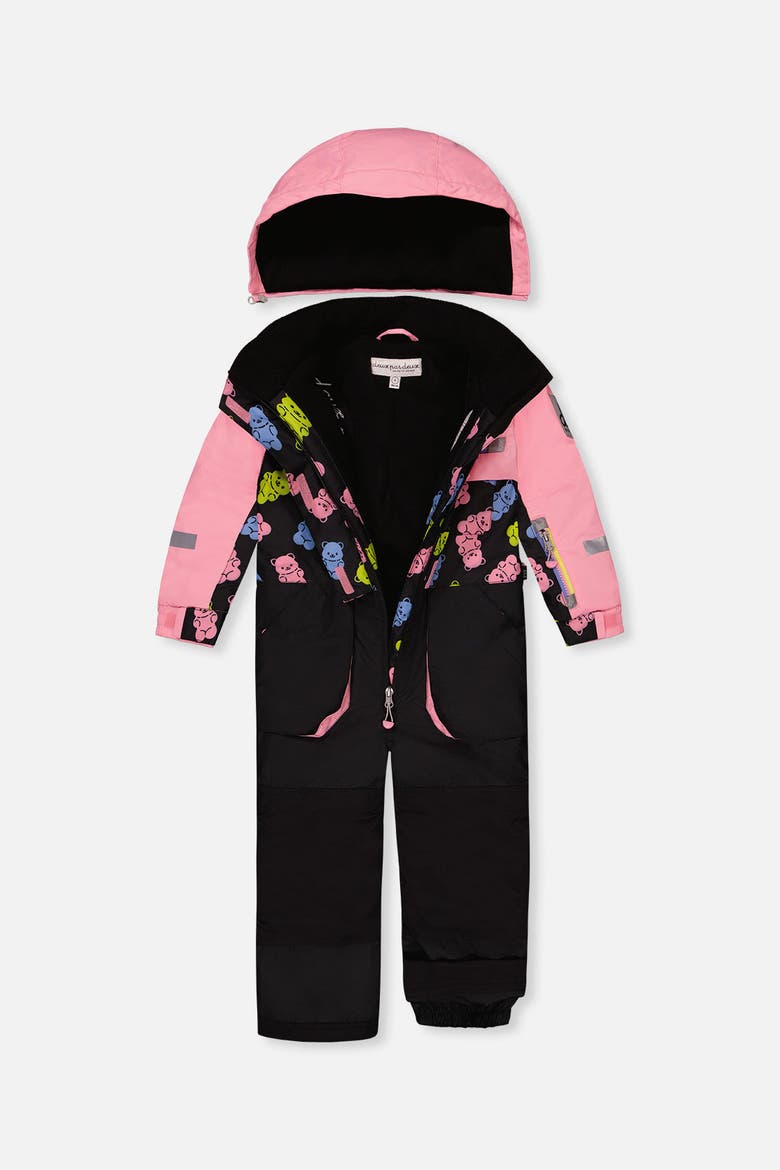 Play Gummy Bear Hood & Expandable Sleeve One Piece Snowsuit, Alternate, color, Black Gummy Bear Print