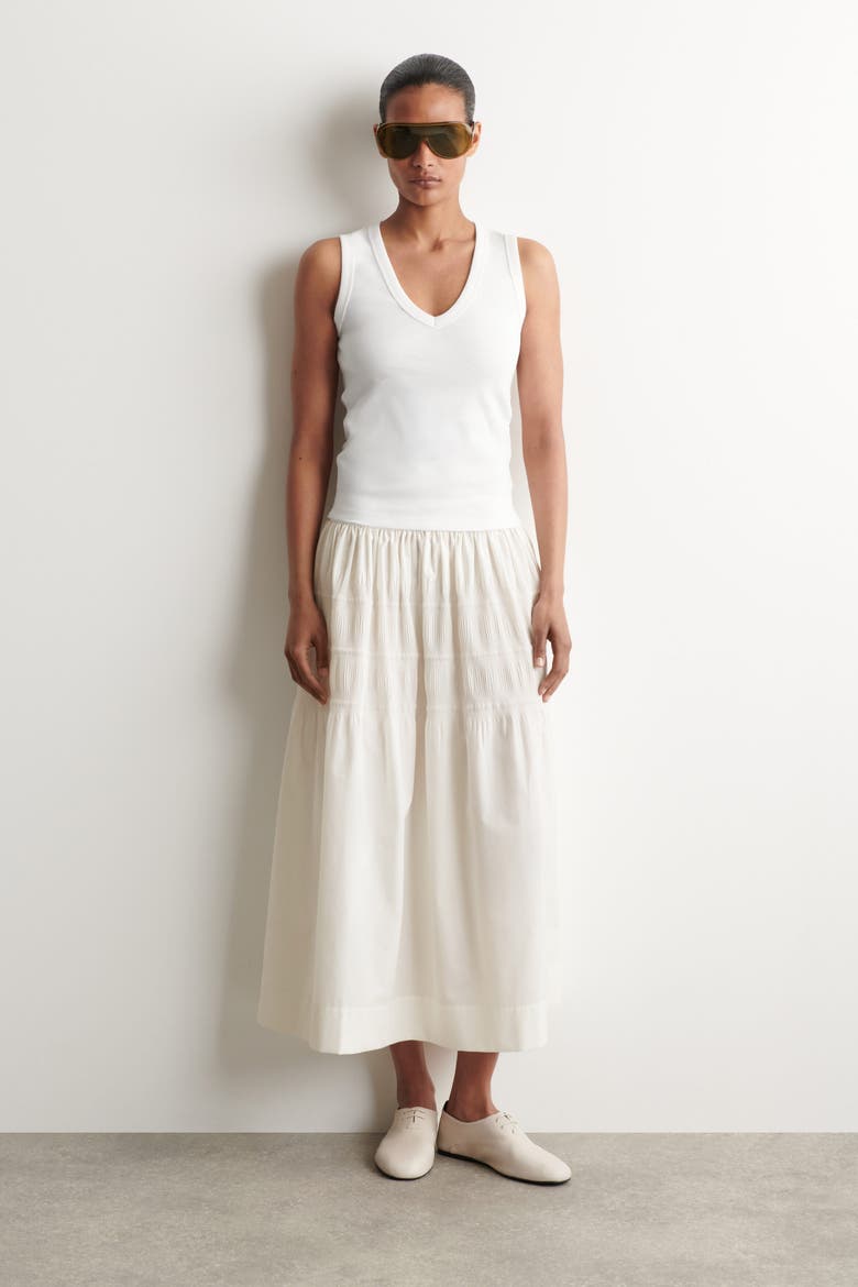 Tiered Gathered Midi Skirt, Main, color, WHITE