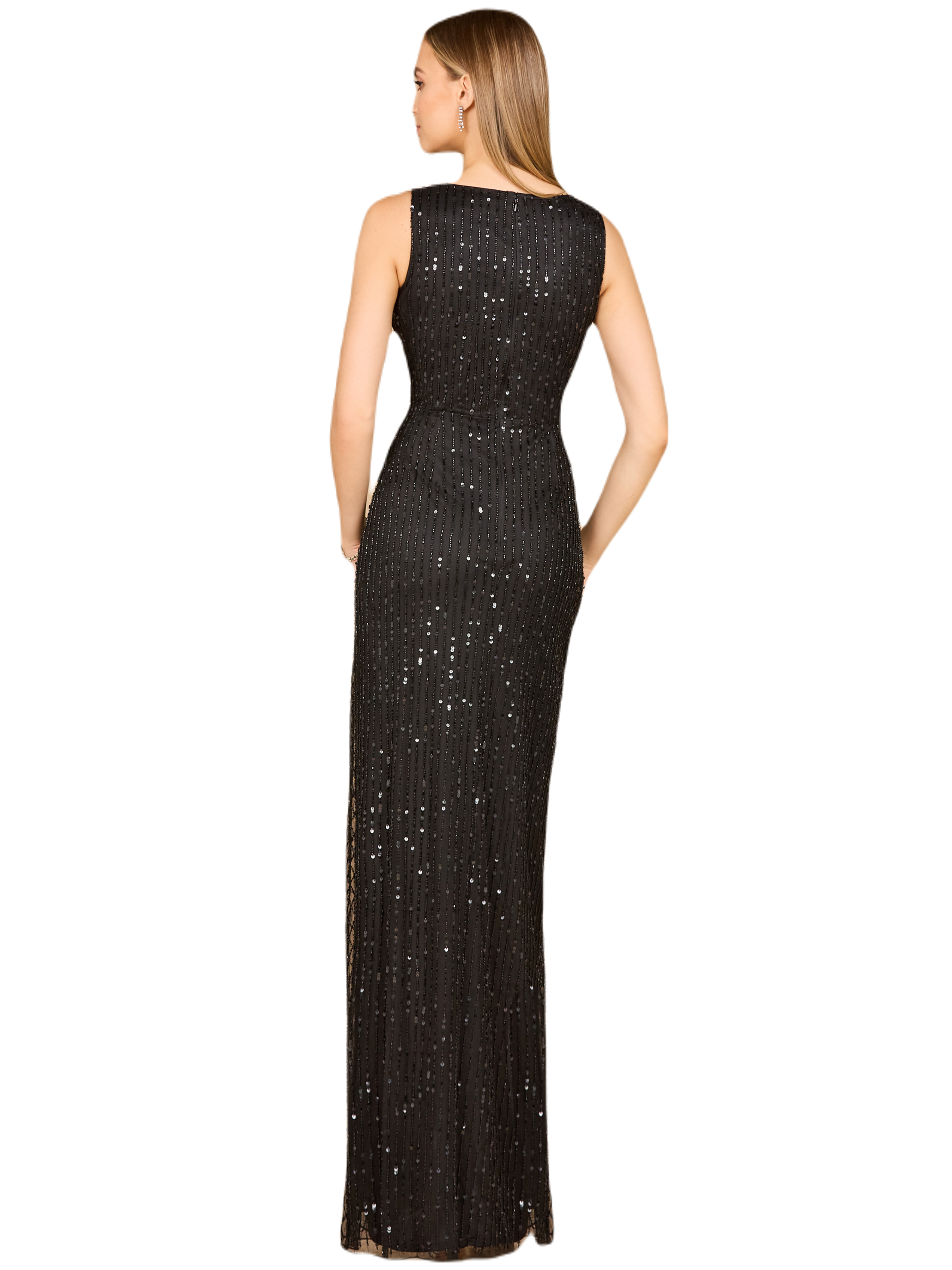 Beaded Black Gown with Slit - image 2