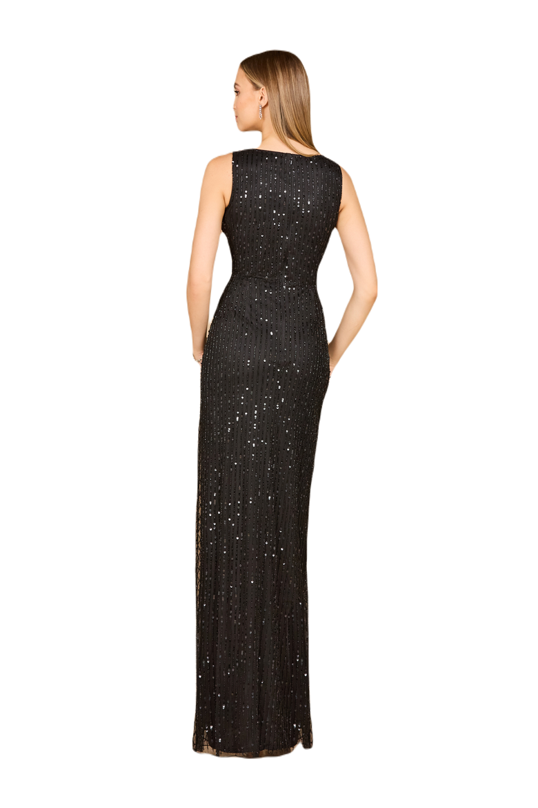 Beaded Black Gown with Slit, Alternate, color, Black