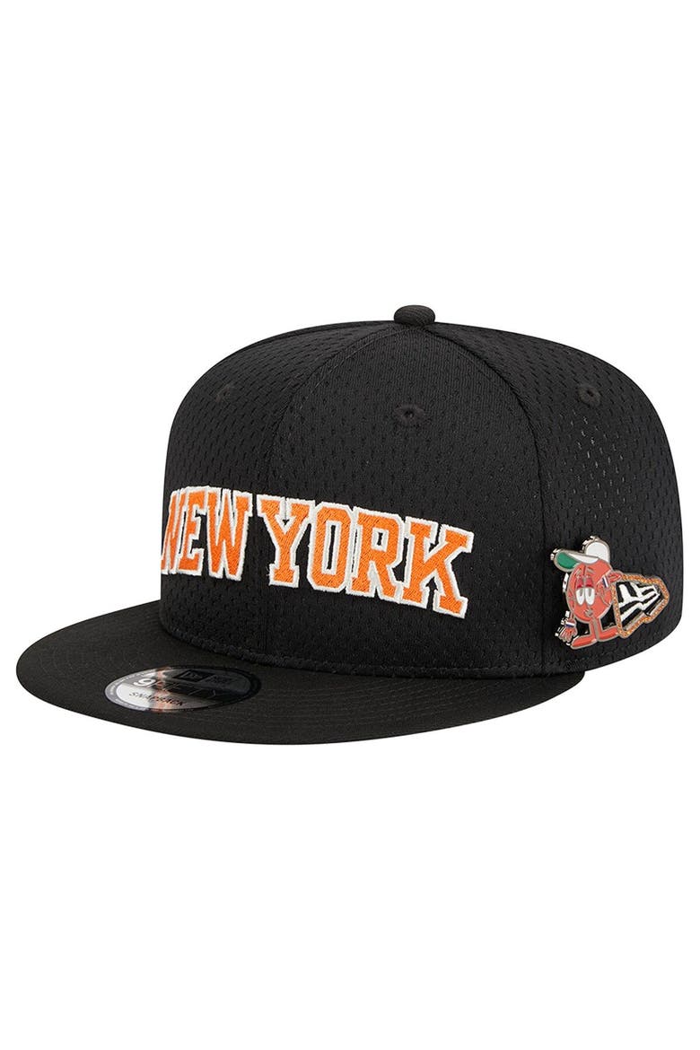 Men's New Era Black New York Knicks Post-Up Pin Mesh 9FIFTY Snapback Hat, Main, color, Black