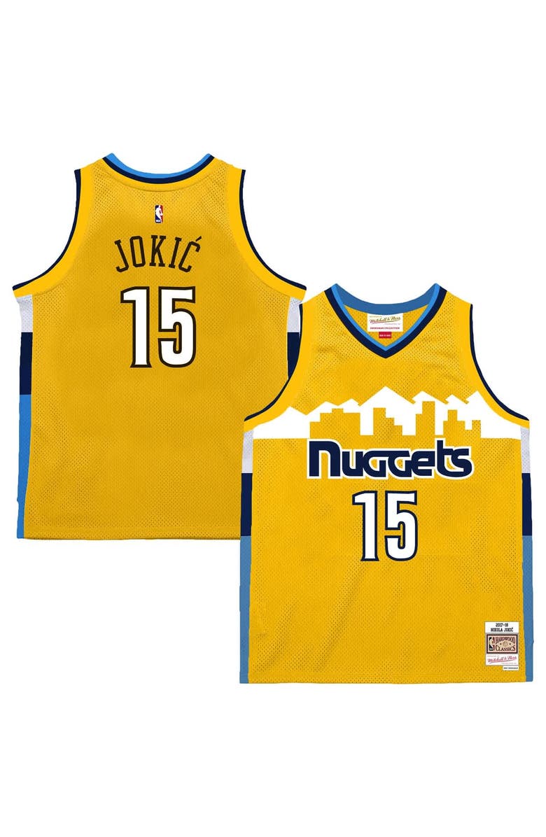 Mitchell & Ness Men's Mitchell & Ness Nikola Jokic Yellow Denver Nuggets 2017-18 Swingman Jersey, Main, color, 
