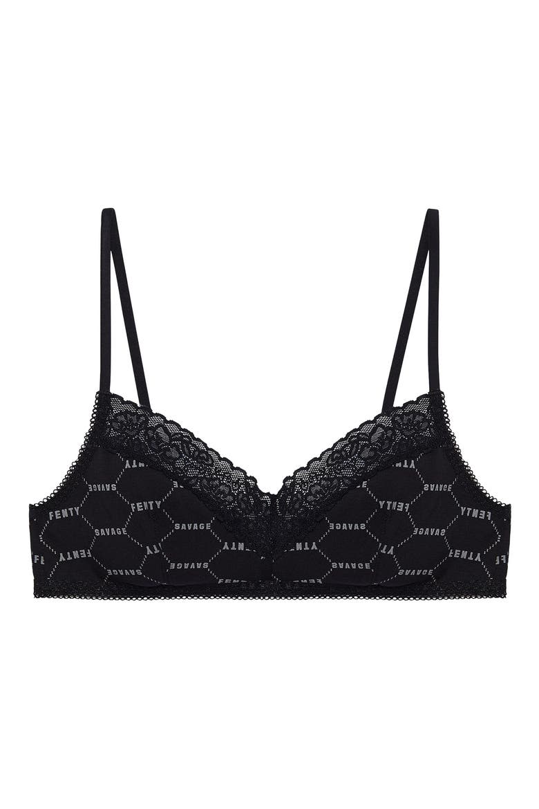 Stretch Cotton Essentials Lace Trim Bralette, Main, color, BLACK CAVIAR LOGO PRINT