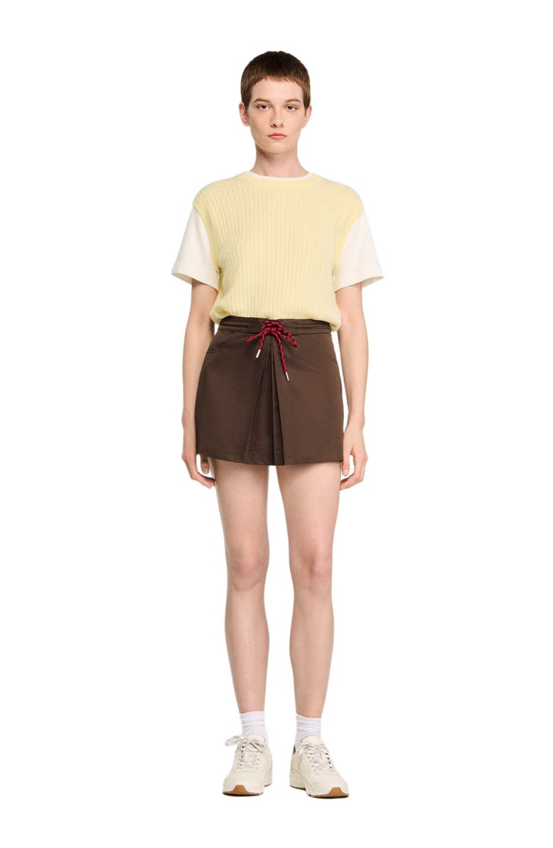 SANDRO Drawstring pleated skort, Main, color, Brown