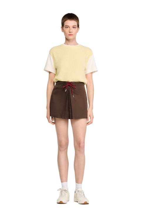 Drawstring pleated skort