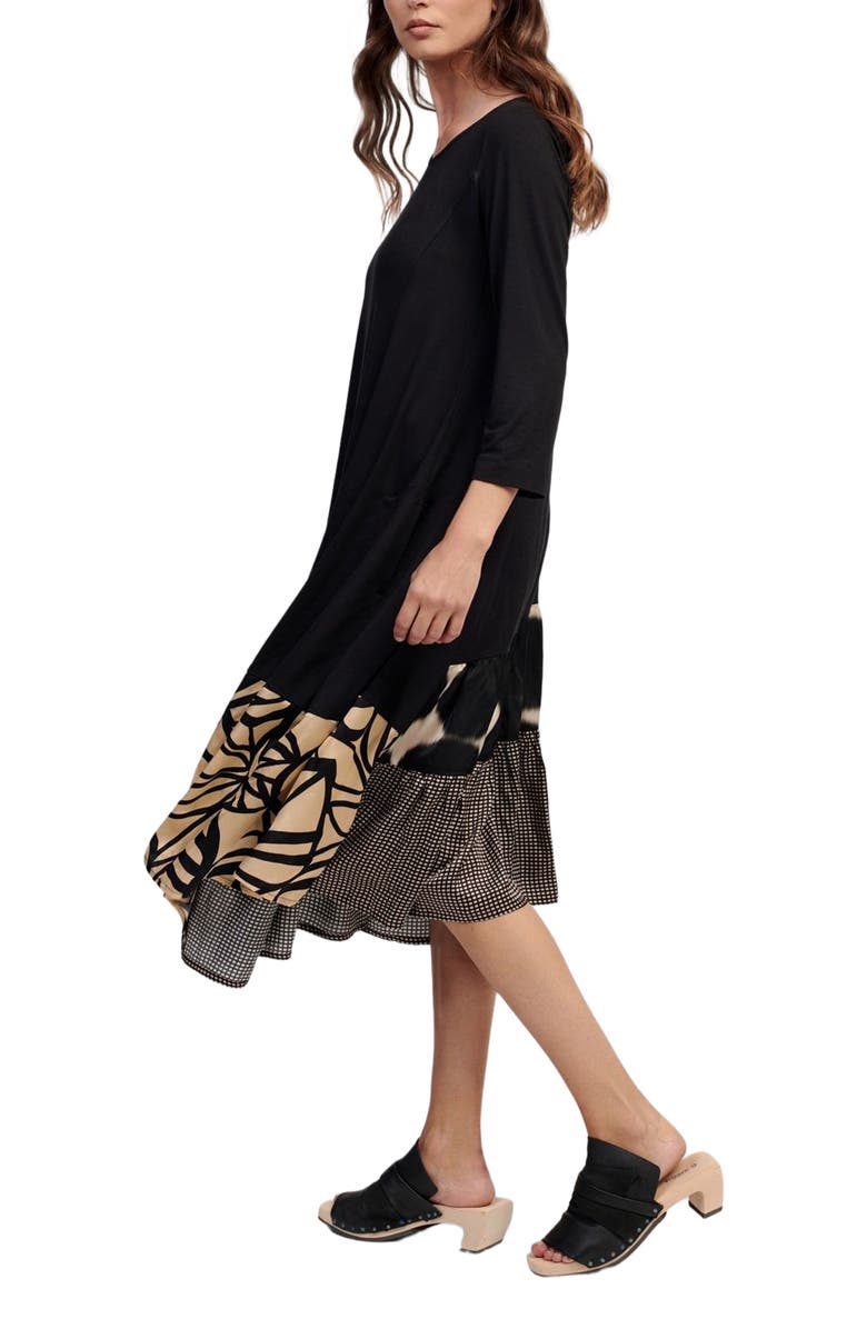 Alembika Tiered mixed media midi dress, Alternate, color, 