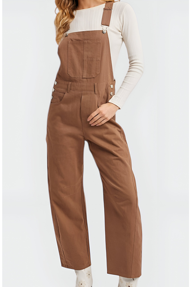 Wide-Leg Adjustable-Strap Front Bib Pocket Overalls, Alternate, color, Brown