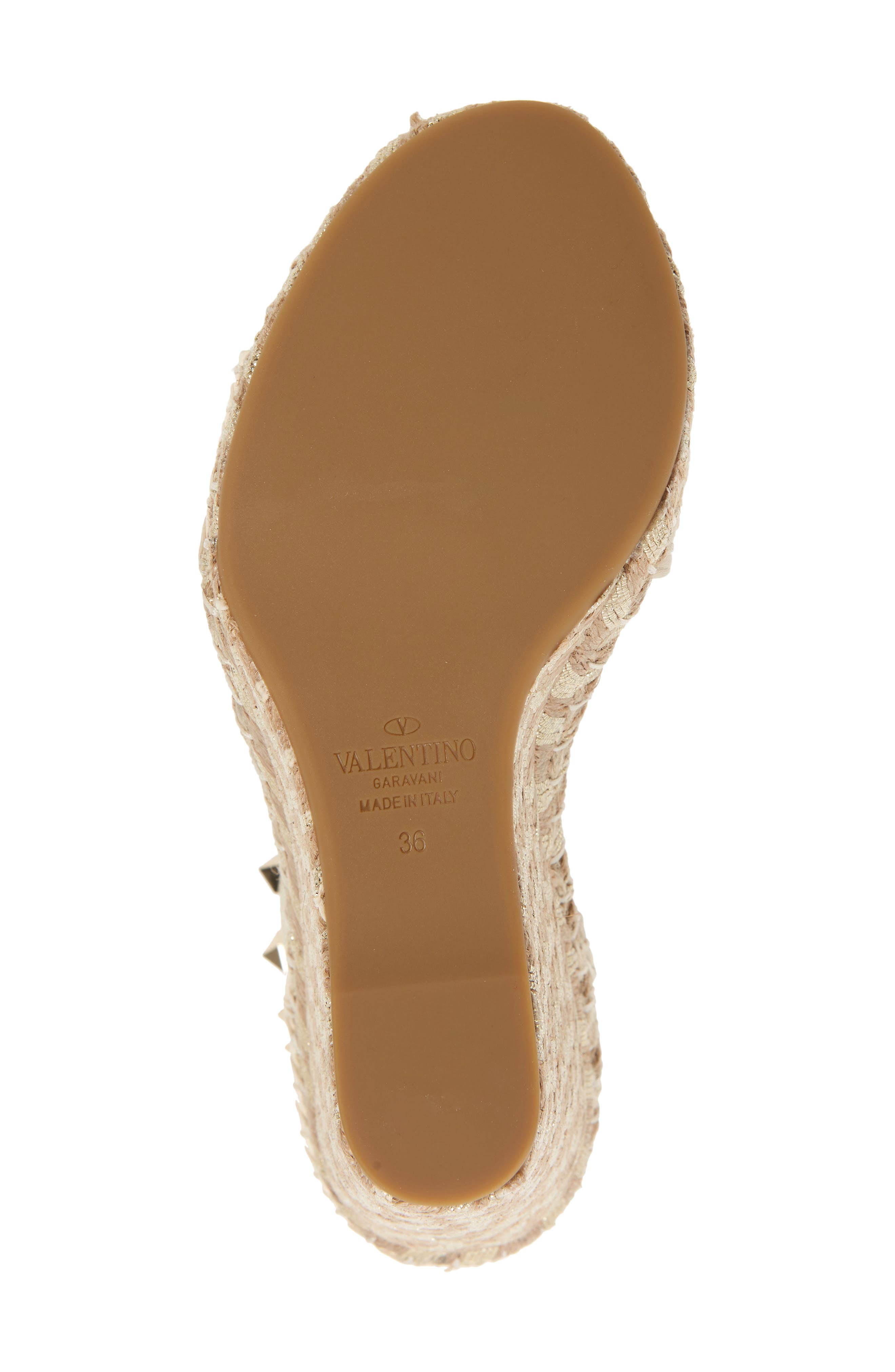 Valentino Rockstud Espadrille Wedge Sandal, Alternate, color, IVORY