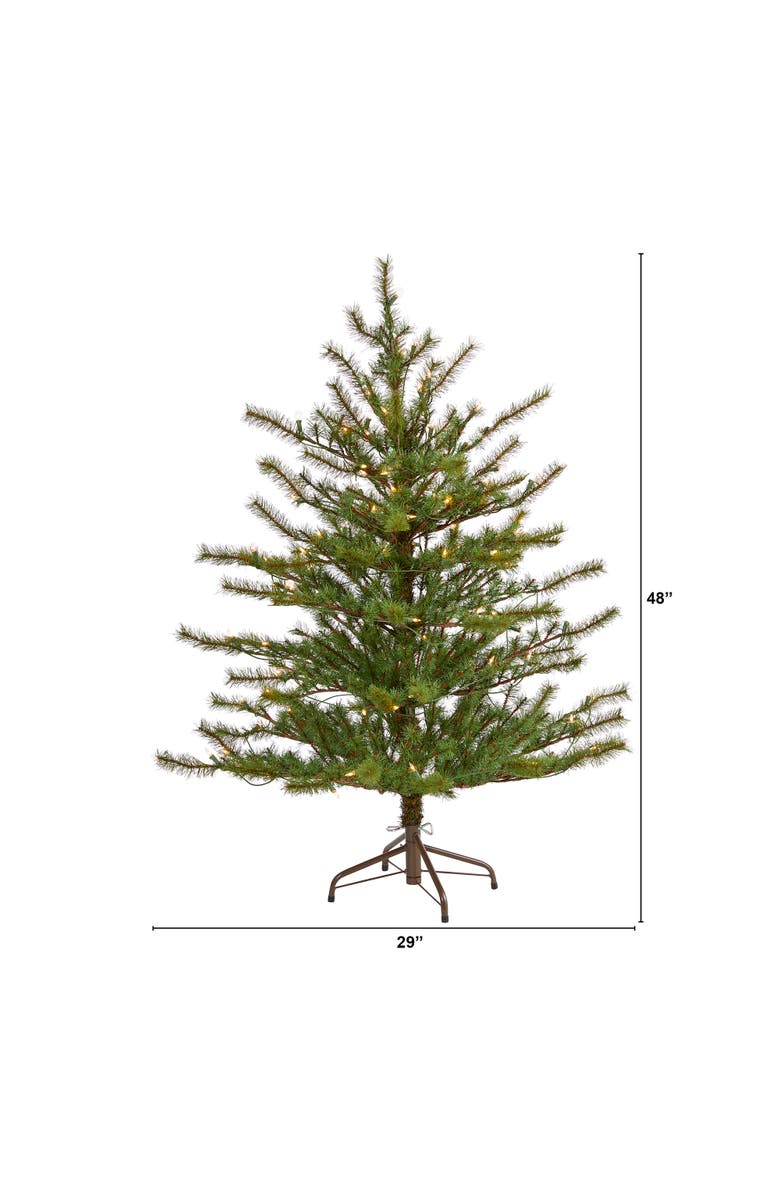 NEARLY NATURAL 4-ft Vancouver Mountain Pine Artificial Christmas Tree with 100 Clear Lights and 374 Bendable Branches, Alternate, color, Green