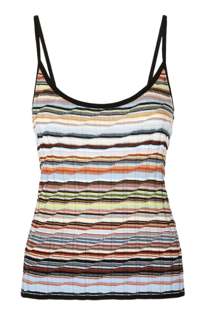 Missoni Striped Cotton And Viscose Ribbed Tank Top With Contrasting Trim, Alternate, color, Blue