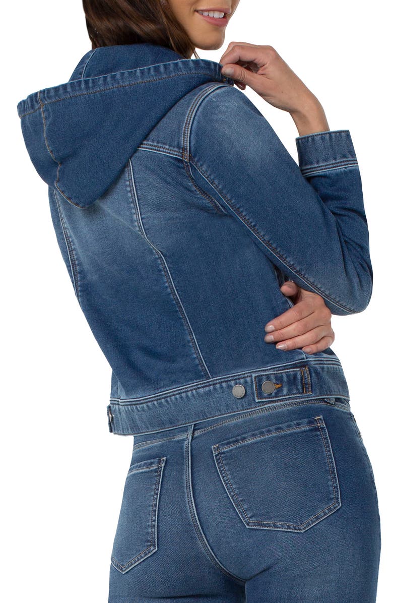 Liverpool Los Angeles Hooded Cotton Blend Denim Trucker Jacket, Alternate, color, 