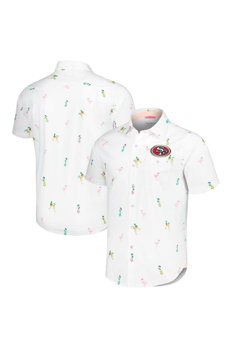Men's Tommy Bahama White San Francisco 49ers Nova Wave Flocktail Button-Up Shirt, Main, color, White