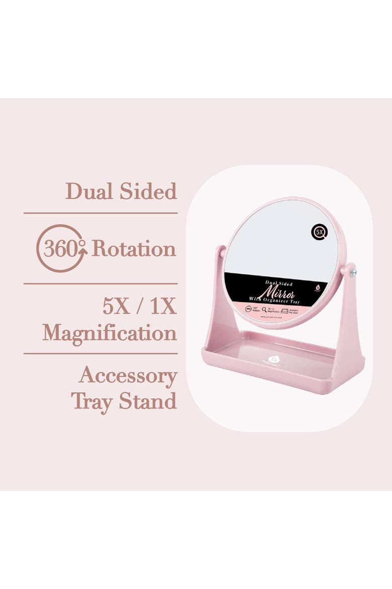 Dual Side Mirror With Organizer Tray, Alternate, color, Pink