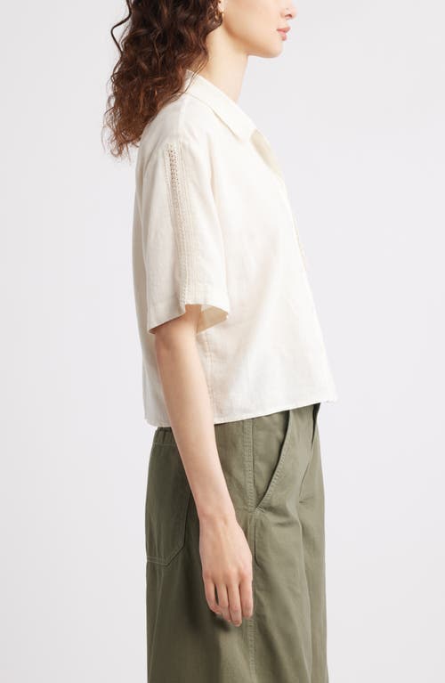 Shop Treasure & Bond Novelty Linen Blend Camp Shirt In Ivory Egret