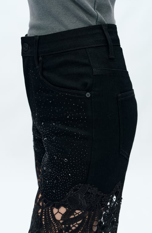 Shop Bayeas High Waist Crystal Embellished Lace Leg Jeans