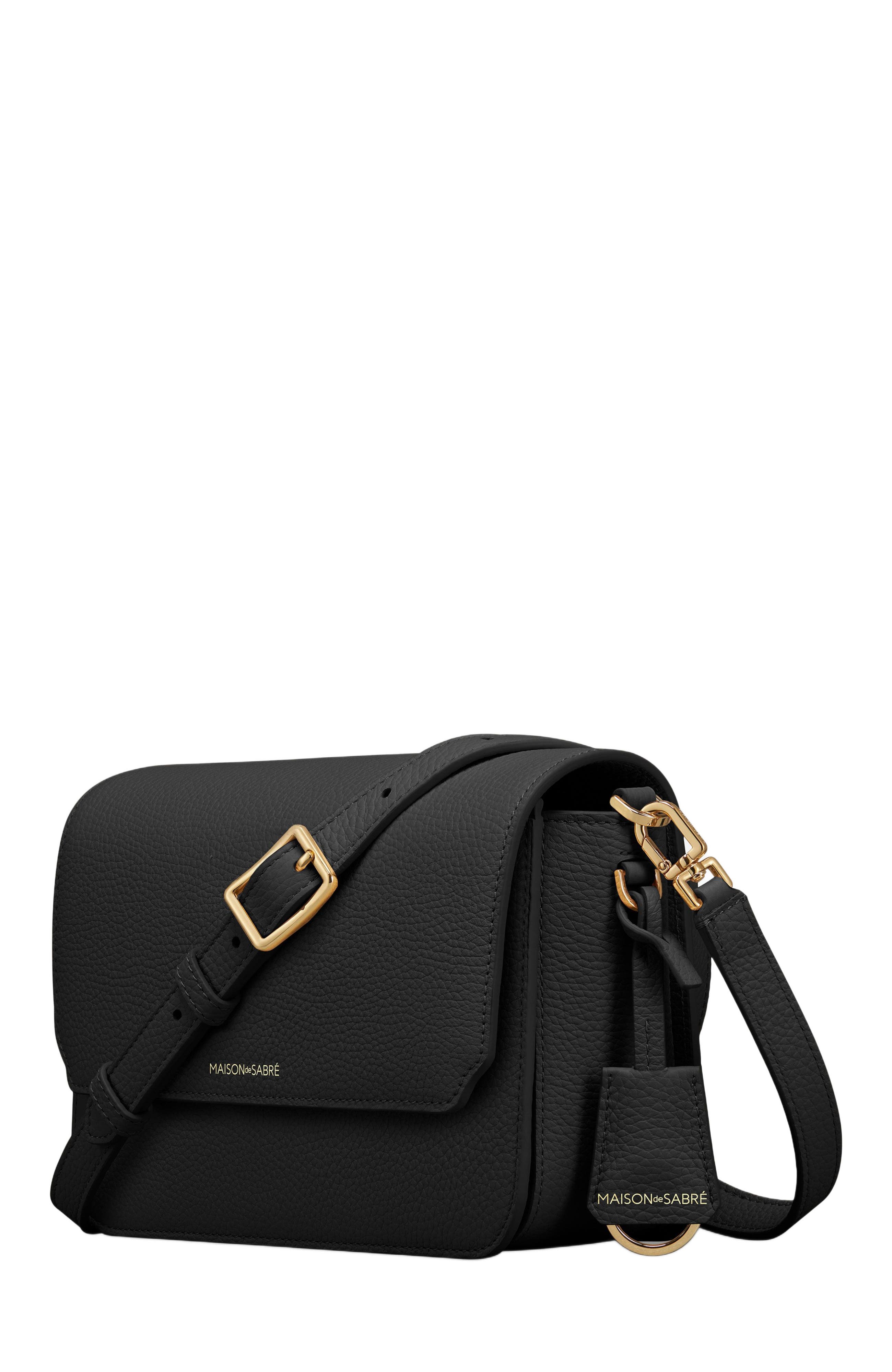 MAISON de SABRÉ Medium Leather Flap Bag, Alternate, color, Black Caviar