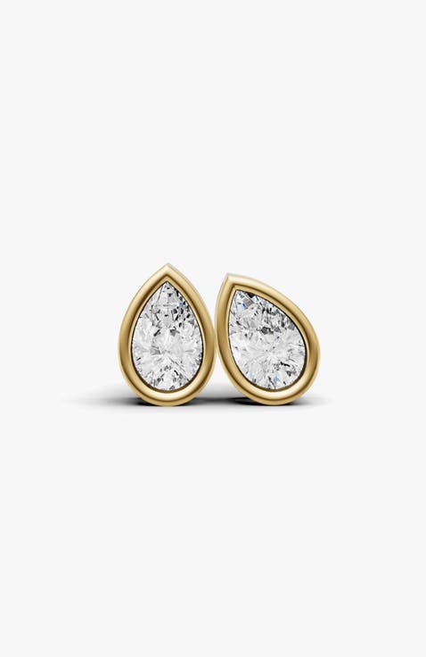 14K Gold Studs 0.5 Carat Earrings Pear Bezel Solitaire