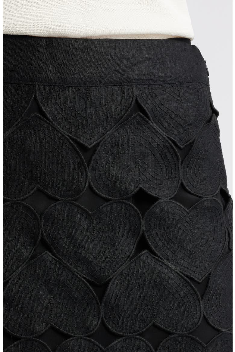 Black Hearts Linen Midi Skirt, Alternate, color, BLACK