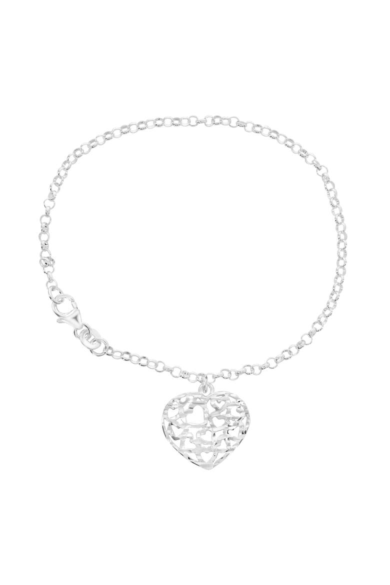 Sterling Silver Dangle Heart Bracelet, Main, color, Silver
