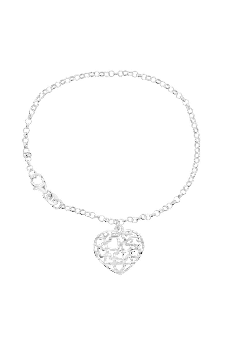 Donatello Gian Sterling Silver Dangle Heart Bracelet, Main, color, Silver