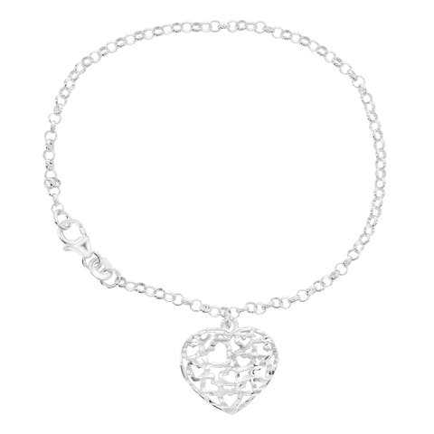 Sterling Silver Dangle Heart Bracelet