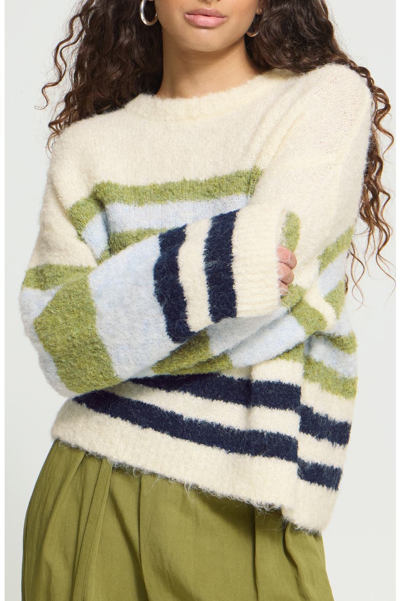 Striped Crewneck Sweater, Main, color, BIRCH BLUE