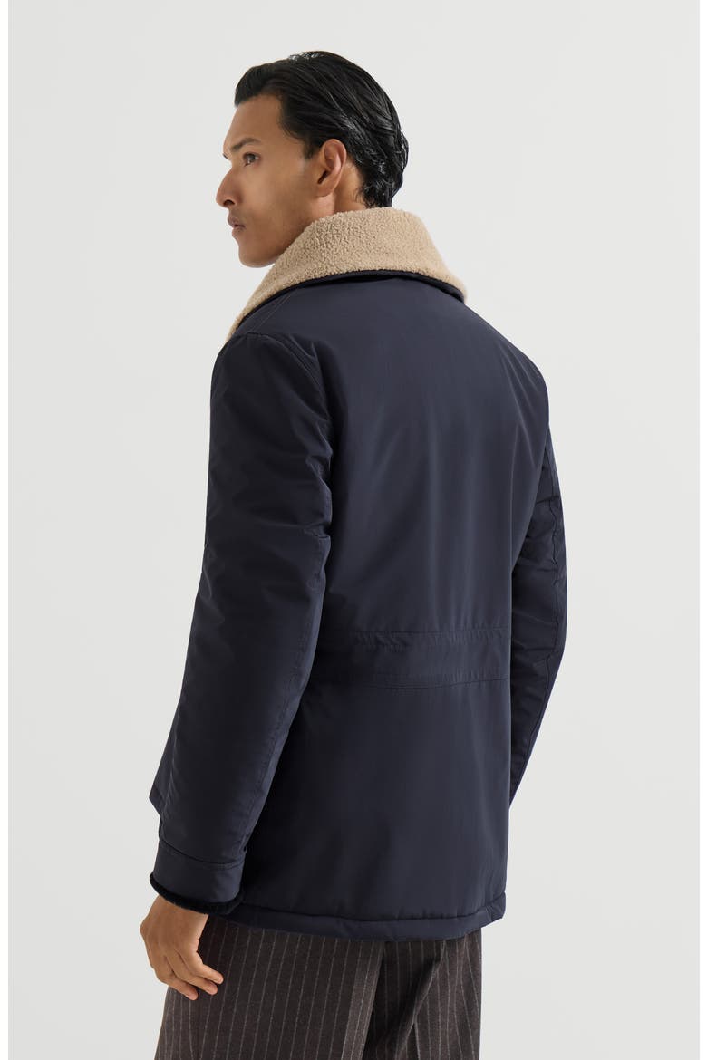 Bonded nylon double-breasted coat with shearling lining, Alternate, color, Navy Blue