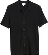 Open Edit Ribbed Short Sleeve Camp Collar Cardigan | Nordstrom