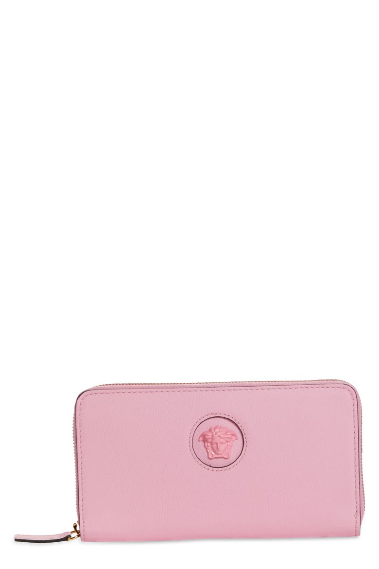 La Medusa Zip Around Leather Wallet, Main, color, PINK